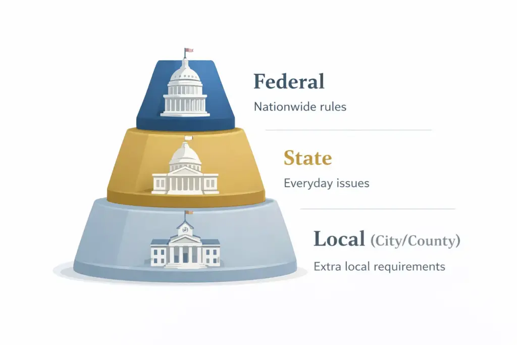 Federal state and local law layers in the United States